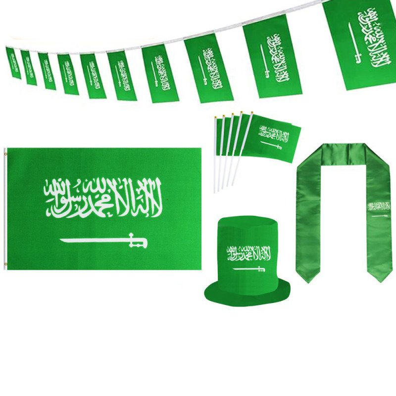 Saudi Arabia National Day decoration 14*21CM flag hand waving flag Saudi hat Saudi scarf ribbon