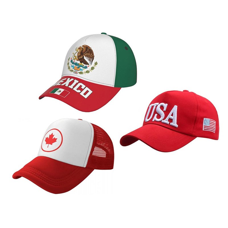 United States, Canada and Mexico World Cup Team Flag Baseball Cap Fan Supplies Peaked Cap Digital Printing Embroidery Summer Sun Shade