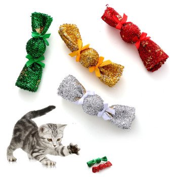 Cat toys Christmas candy bright silk candy built-in bell interactive cat self-pleasure toys pet supplies