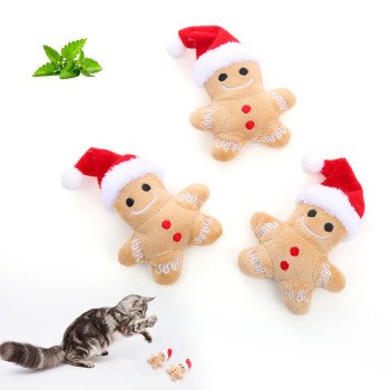 Cat Toy Christmas Hat Gingerbread Man Contains Cat Mint to Resist Teeth Molars for Interactive Play