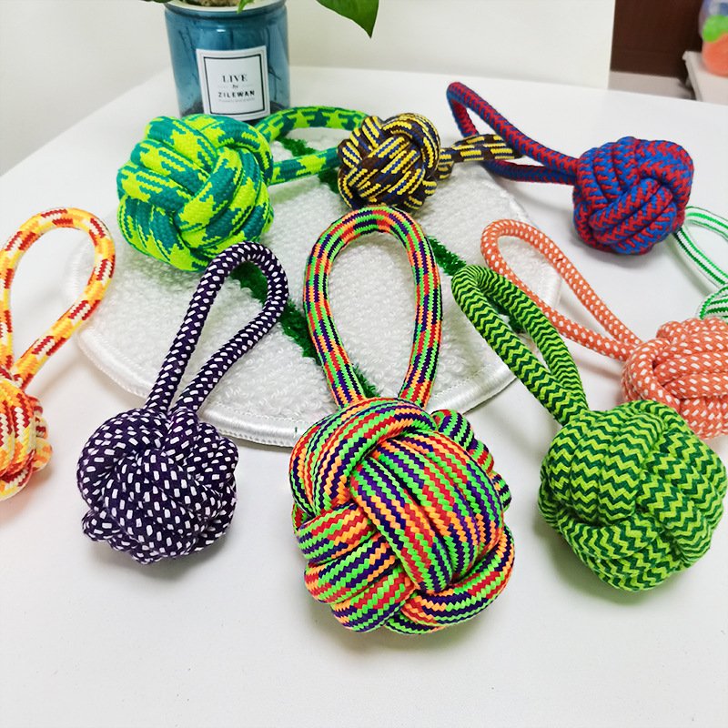 Pet Teeth Cleaning Rope Knot Dog Bite Resistant Toy Ball Teething Cotton Rope Toy Bite Rope Dog Toy Cross-border Wholesale