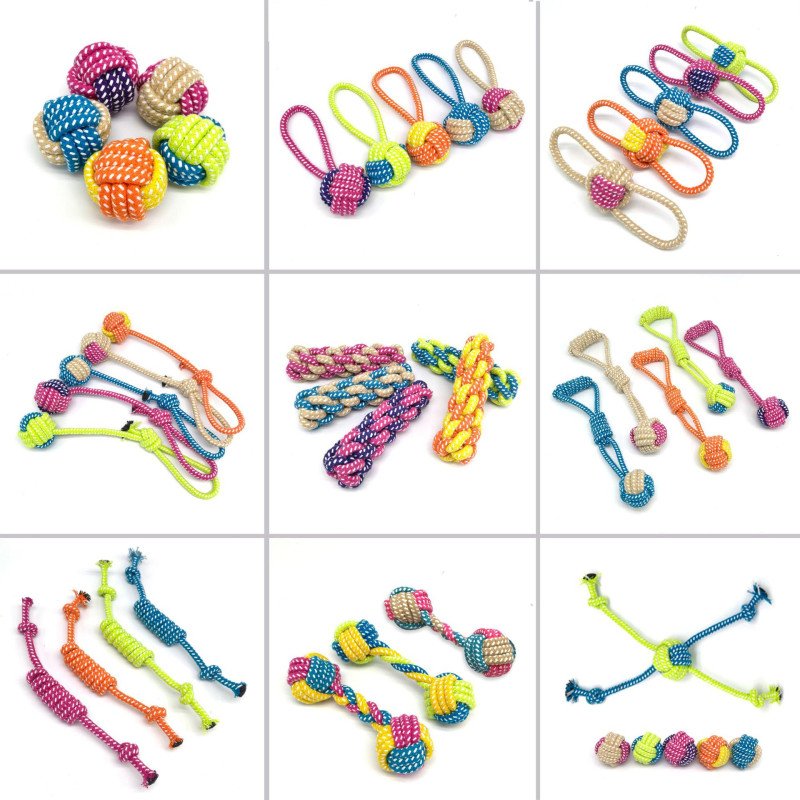 Pet toys two-color candy cotton rope ball teeth cleaning and bite-resistant toy rope knot dog toy dog ??toy