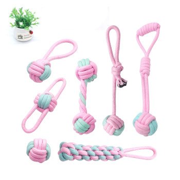 Pet candy-colored rope toy, dog bite-resistant teeth cleaning, pet rope two-color cotton ball