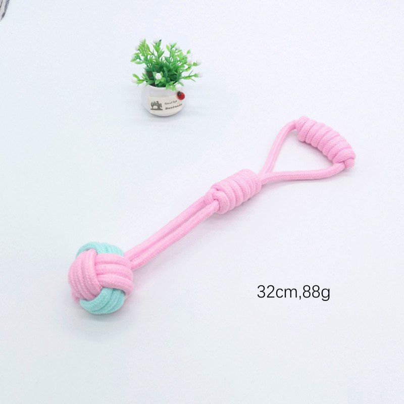 Pet candy-colored rope toy, dog bite-resistant teeth cleaning, pet rope two-color cotton ball