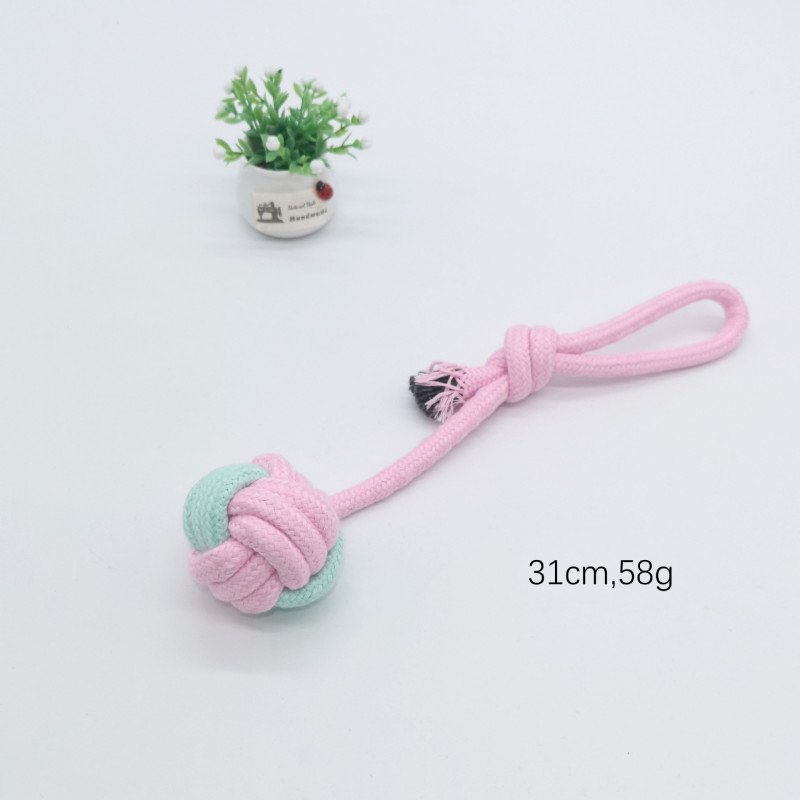 Pet candy-colored rope toy, dog bite-resistant teeth cleaning, pet rope two-color cotton ball