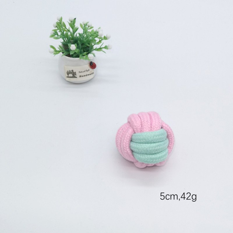 Pet candy-colored rope toy, dog bite-resistant teeth cleaning, pet rope two-color cotton ball