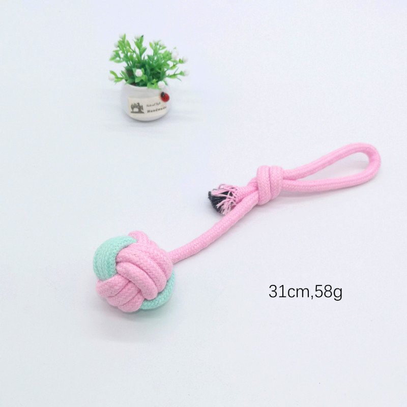 Pet candy-colored rope toy, dog bite-resistant teeth cleaning, pet rope two-color cotton ball