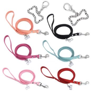 Double-sided cowhide leash rhinestone bone durable pet leash dog leash