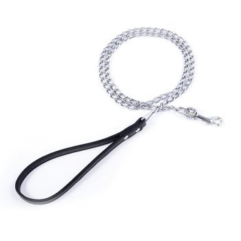 Anti-bite chrome-plated iron chain dog leash for small and medium-sized dogs PU simulated leather dog leash