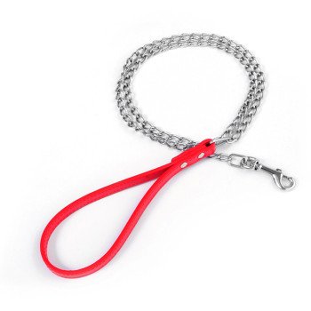 Anti-bite chrome-plated iron chain dog leash for small and medium-sized dogs PU simulated leather dog leash