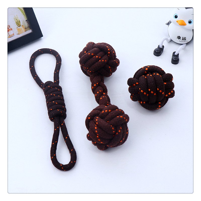 Teeth Cleaning Pet Cotton Rope Teeth Grinding Resistant Bite Braided Dog Toy Gnawing Rope Knot Dog Toy Supplies Wholesale Set