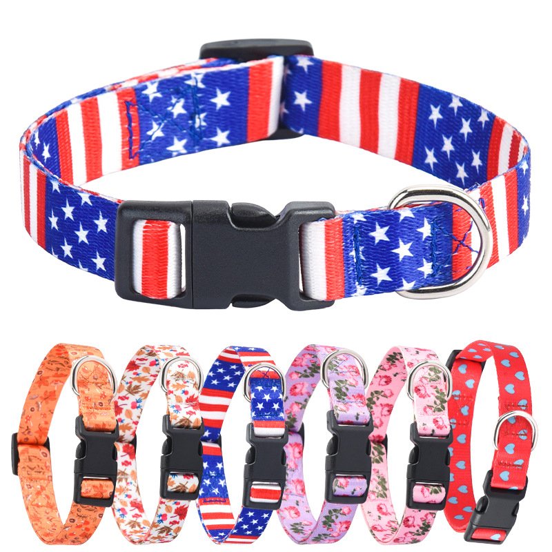 Printed flower pet collar x medium and large dog collar