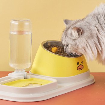 Stainless steel cat bowl and dog bowl, double bowl, cervical vertebra protection, cat bowl, inclined mouth, slow food automatic drinking fountain, three-in-one
a pet bowl