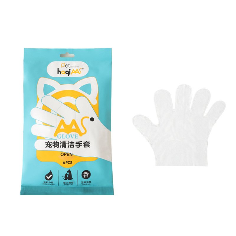 Pet disposable gloves 6 pieces of wet wipes for dog bathing, deodorizing and deodorizing, cat cleaning and dry cleaning pet supplies