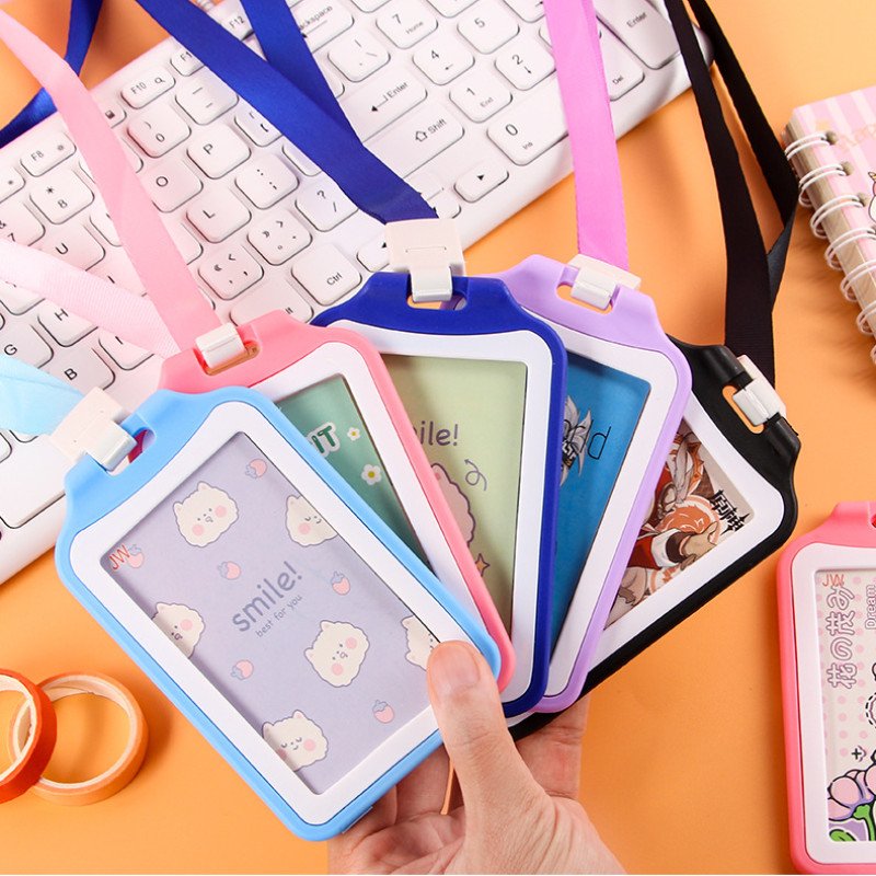 Creative student card holder lanyard ID work tag transparent card holder campus cute colorful small card tag wholesale