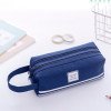 New creative double-layer large-capacity portable pencil bag, simple Oxford cloth double zipper pencil bag, stationery bag, stationery box