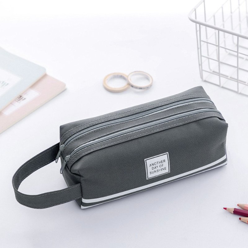 New creative double-layer large-capacity portable pencil bag, simple Oxford cloth double zipper pencil bag, stationery bag, stationery box