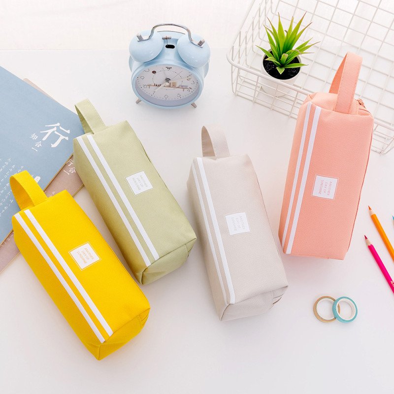 New creative double-layer large-capacity portable pencil bag, simple Oxford cloth double zipper pencil bag, stationery bag, stationery box