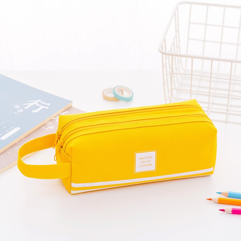 New creative double-layer large-capacity portable pencil bag, simple Oxford cloth double zipper pencil bag, stationery bag, stationery box