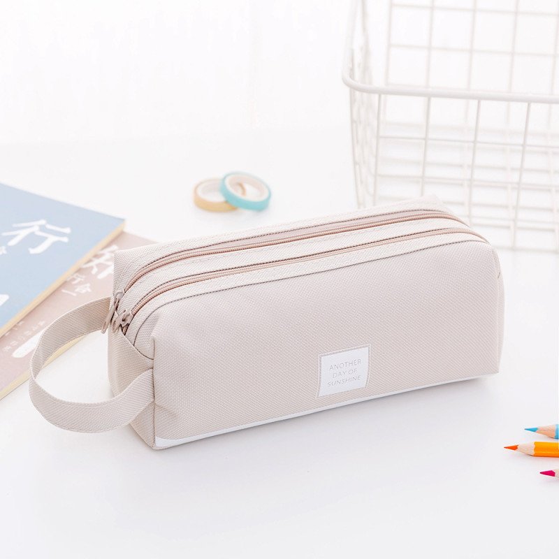 New creative double-layer large-capacity portable pencil bag, simple Oxford cloth double zipper pencil bag, stationery bag, stationery box