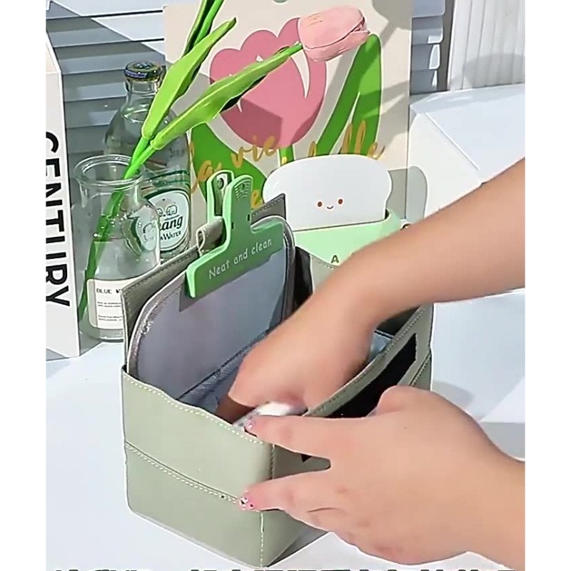 Large-capacity canvas compartment pencil bag primary school student simple pencil box storage bag ins high-looking and durable stationery bag