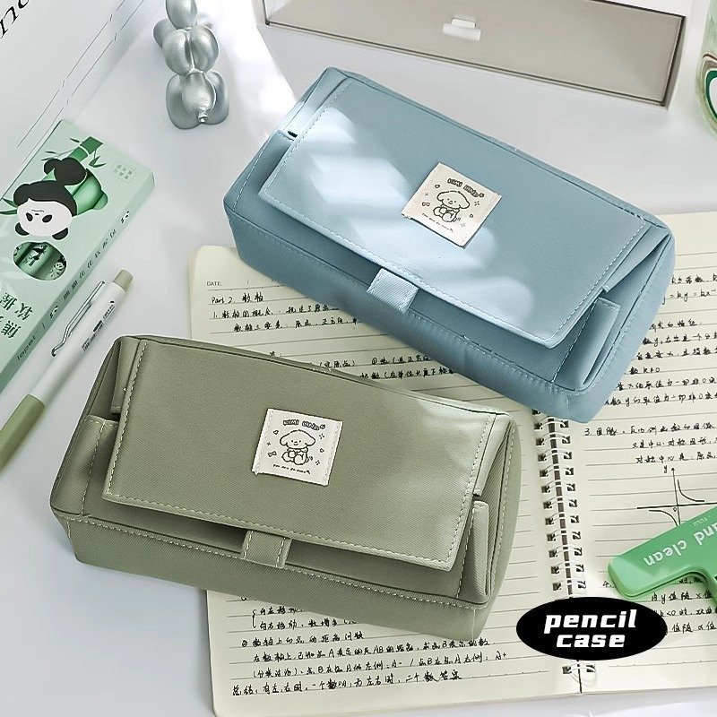 Large-capacity canvas compartment pencil bag primary school student simple pencil box storage bag ins high-looking and durable stationery bag