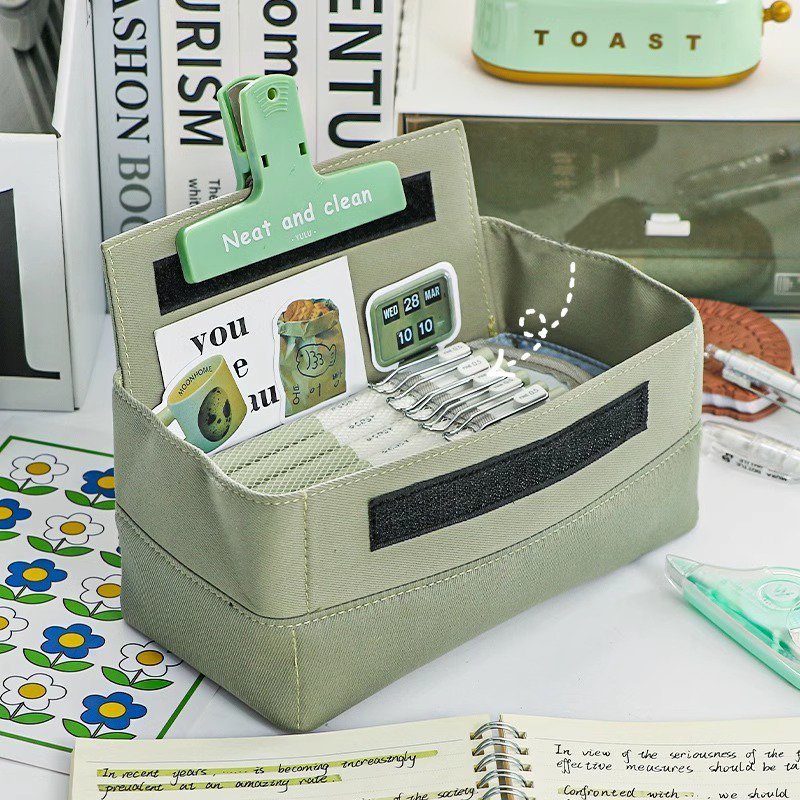 Large-capacity canvas compartment pencil bag primary school student simple pencil box storage bag ins high-looking and durable stationery bag