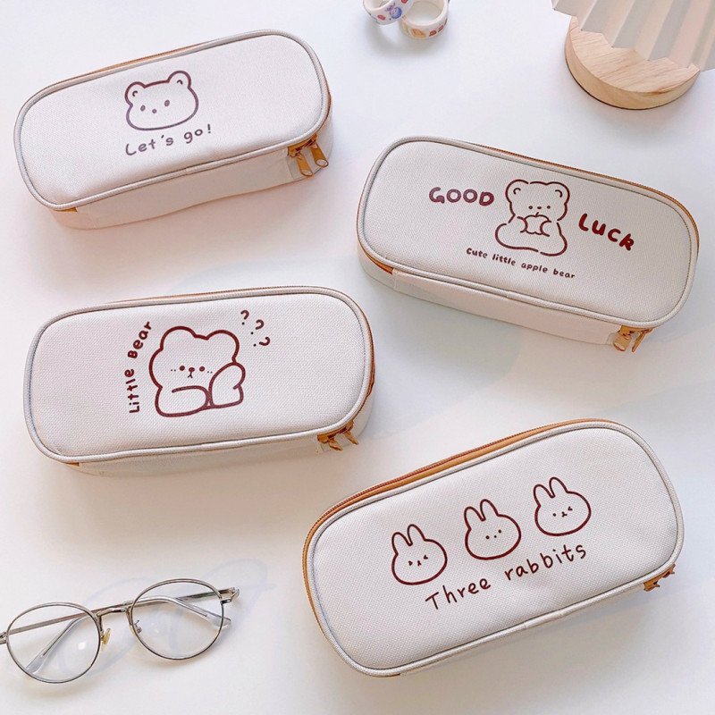 Canvas pencil case large capacity student simple pencil case ins style girly heart
stationery box