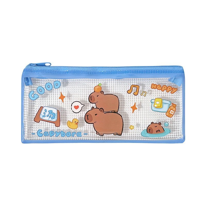 Pen Bag Cute Capybara Transparent Stationery Bag Student Portable Pencil Bag Multifunctional Storage Bag Pen Case
