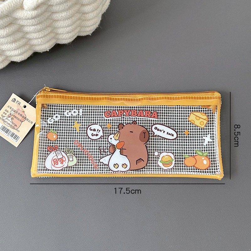 Pen Bag Cute Capybara Transparent Stationery Bag Student Portable Pencil Bag Multifunctional Storage Bag Pen Case