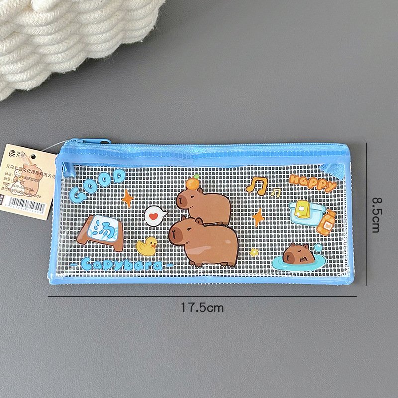 Pen Bag Cute Capybara Transparent Stationery Bag Student Portable Pencil Bag Multifunctional Storage Bag Pen Case