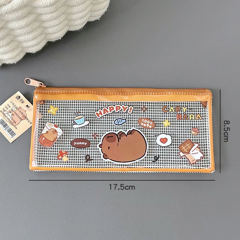Pen Bag Cute Capybara Transparent Stationery Bag Student Portable Pencil Bag Multifunctional Storage Bag Pen Case