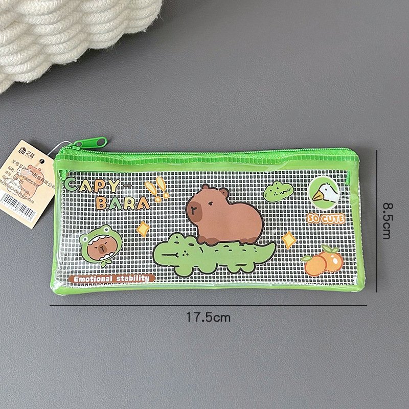 Pen Bag Cute Capybara Transparent Stationery Bag Student Portable Pencil Bag Multifunctional Storage Bag Pen Case