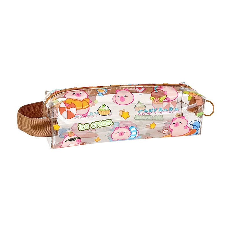 Pencil bag cartoon transparent large capacity stationery bag cute student high-value pencil case pencil bag