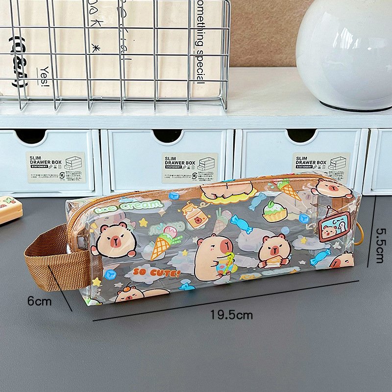 Pencil bag cartoon transparent large capacity stationery bag cute student high-value pencil case pencil bag