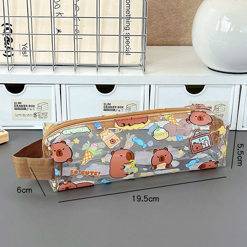 Pencil bag cartoon transparent large capacity stationery bag cute student high-value pencil case pencil bag