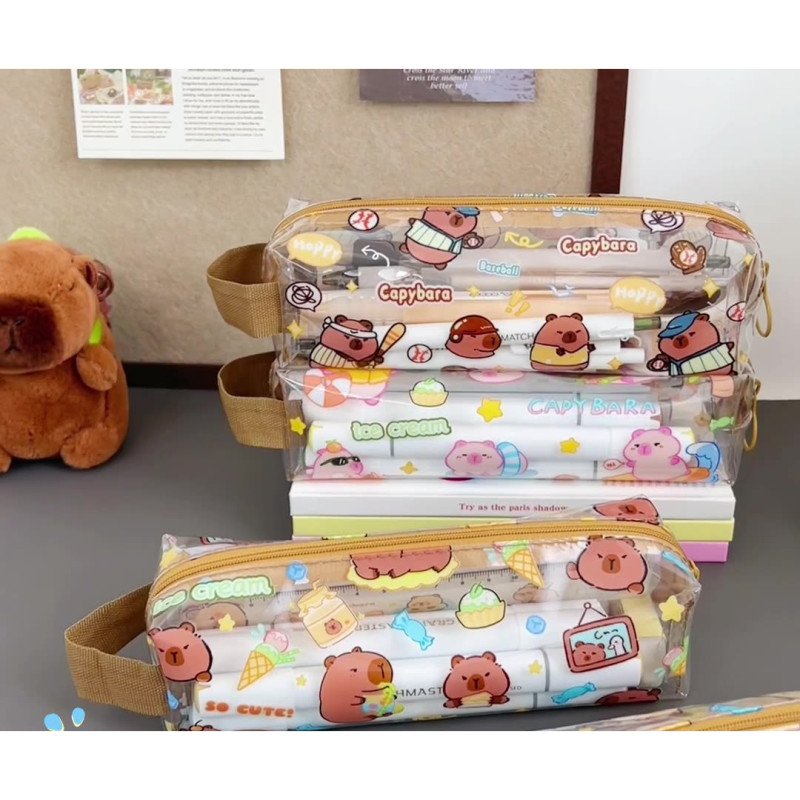 Pencil bag cartoon transparent large capacity stationery bag cute student high-value pencil case pencil bag