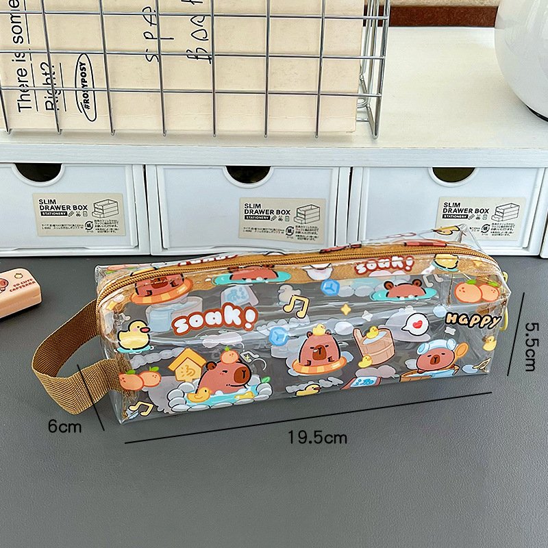 Pencil bag cartoon transparent large capacity stationery bag cute student high-value pencil case pencil bag