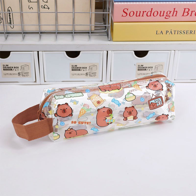 Pencil bag cartoon transparent large capacity stationery bag cute student high-value pencil case pencil bag