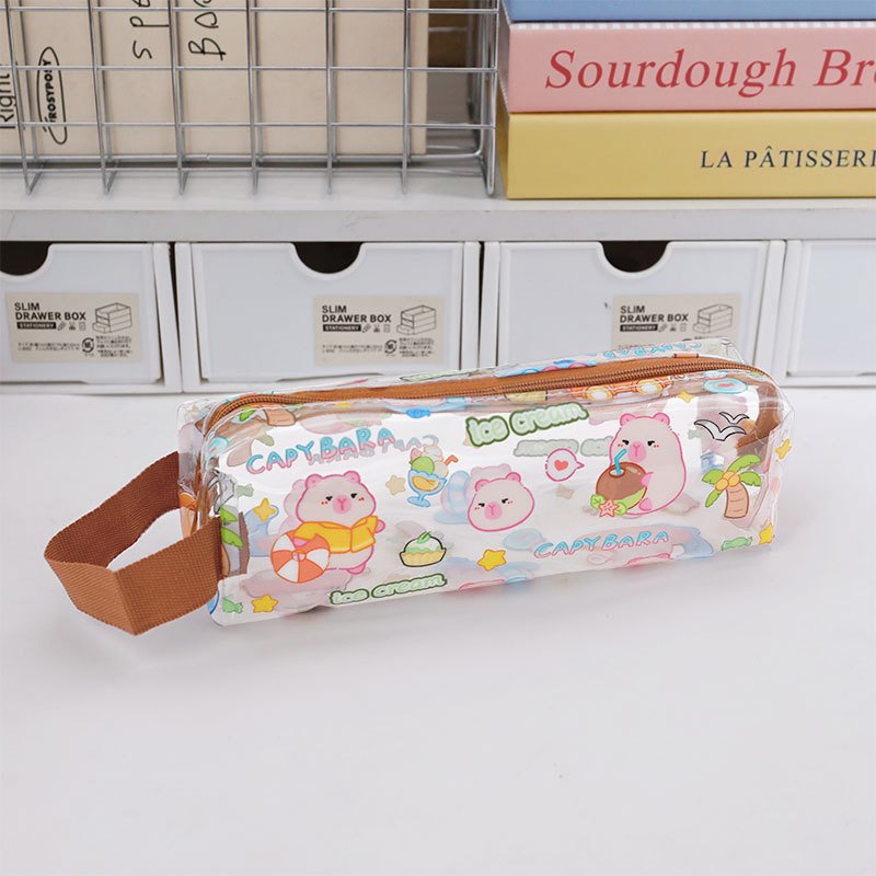 Pencil bag cartoon transparent large capacity stationery bag cute student high-value pencil case pencil bag