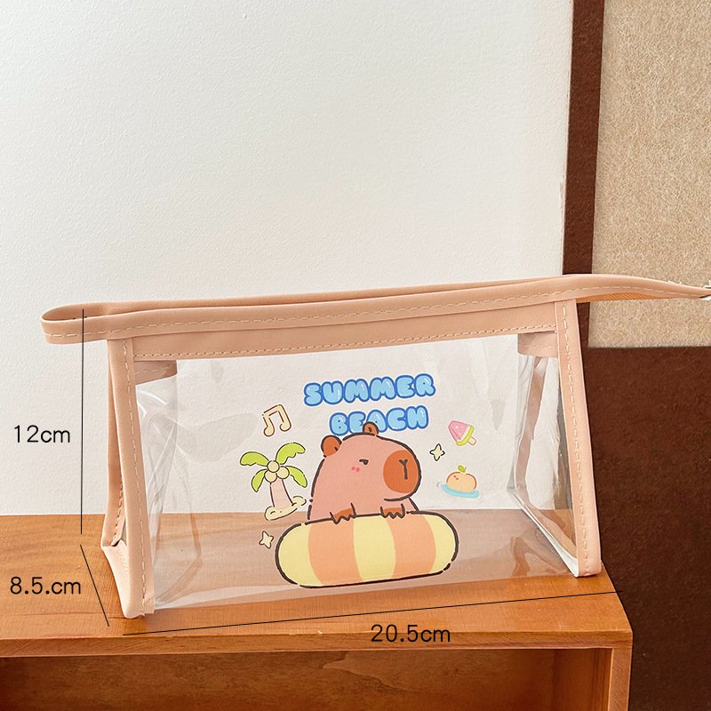 Large-capacity pencil bag cartoon capybara stationery bag ins style transparent cosmetic bag storage bag stationery box