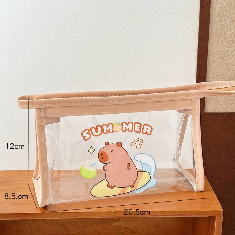 Large-capacity pencil bag cartoon capybara stationery bag ins style transparent cosmetic bag storage bag stationery box