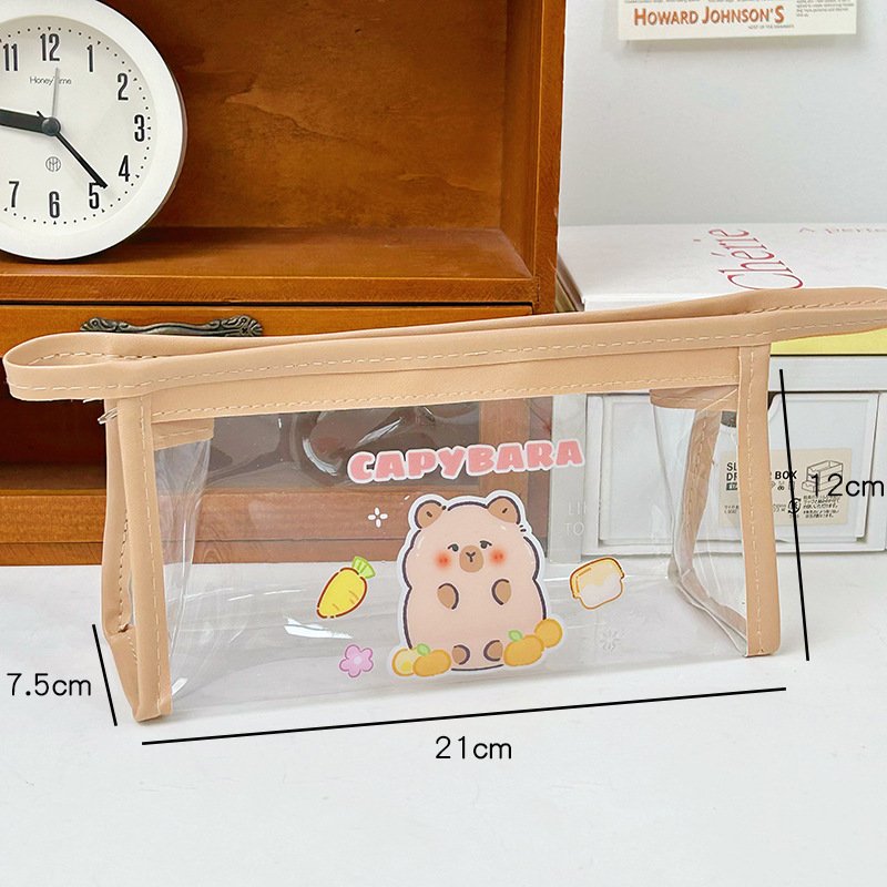 Large-capacity pencil bag cartoon capybara stationery bag ins style transparent cosmetic bag storage bag stationery box