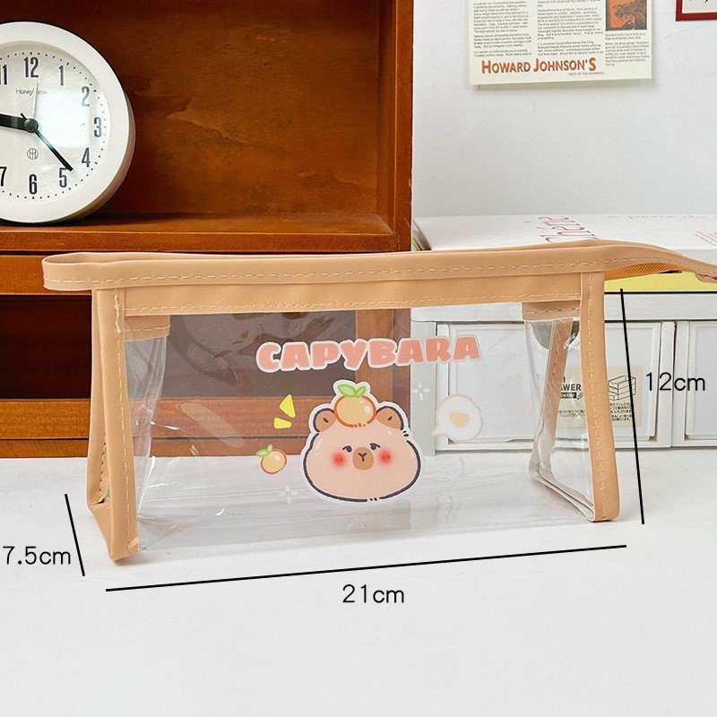 Large-capacity pencil bag cartoon capybara stationery bag ins style transparent cosmetic bag storage bag stationery box