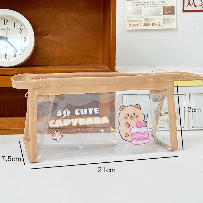 Large-capacity pencil bag cartoon capybara stationery bag ins style transparent cosmetic bag storage bag stationery box