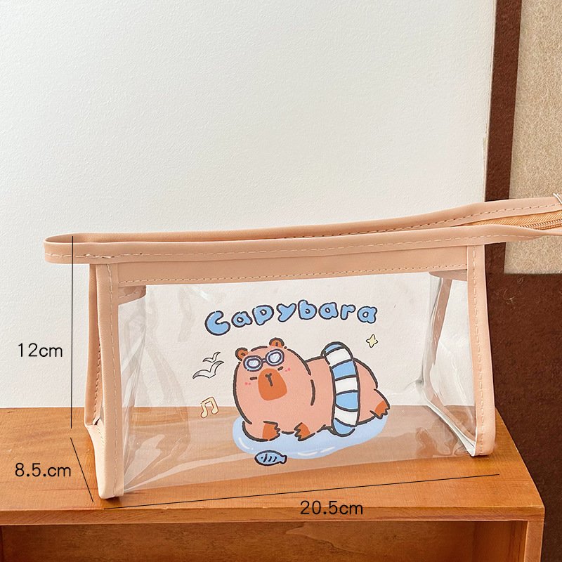 Large-capacity pencil bag cartoon capybara stationery bag ins style transparent cosmetic bag storage bag stationery box