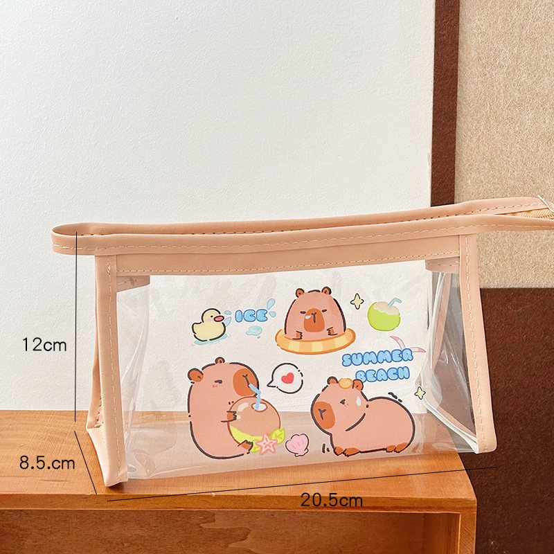 Large-capacity pencil bag cartoon capybara stationery bag ins style transparent cosmetic bag storage bag stationery box