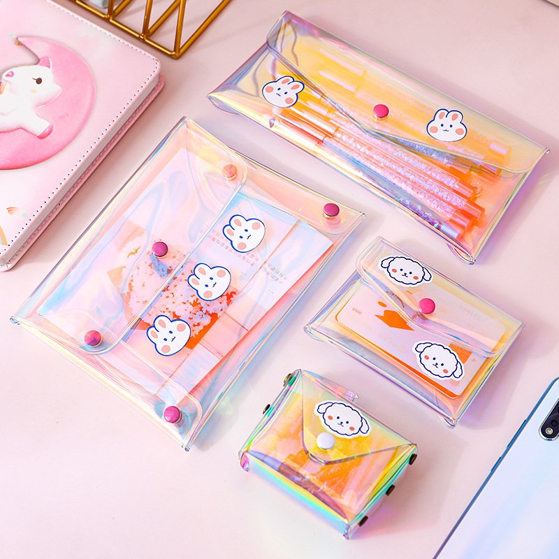 L0007 laser coin purse ins style women's cosmetic bag data cable storage bag blue light colorful soft girl bag set