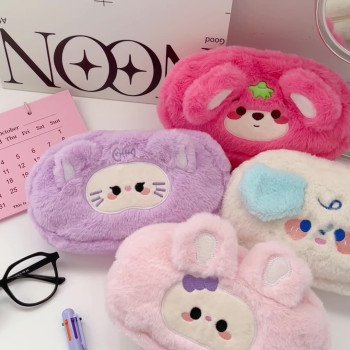 Original cartoon plush pencil bag cute student large capacity stationery bag ins stationery box portable pencil storage bag