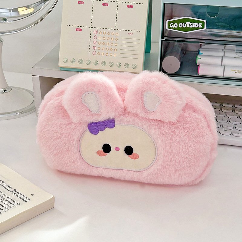 Original cartoon plush pencil bag cute student large capacity stationery bag ins stationery box portable pencil storage bag